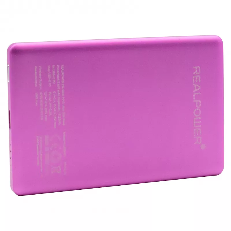 RealPower PB-5000 MAG Ultra Slim batería externa 5000 mAh, MagSafe, carga inalámbrica, USB-C, 20 W, rosa