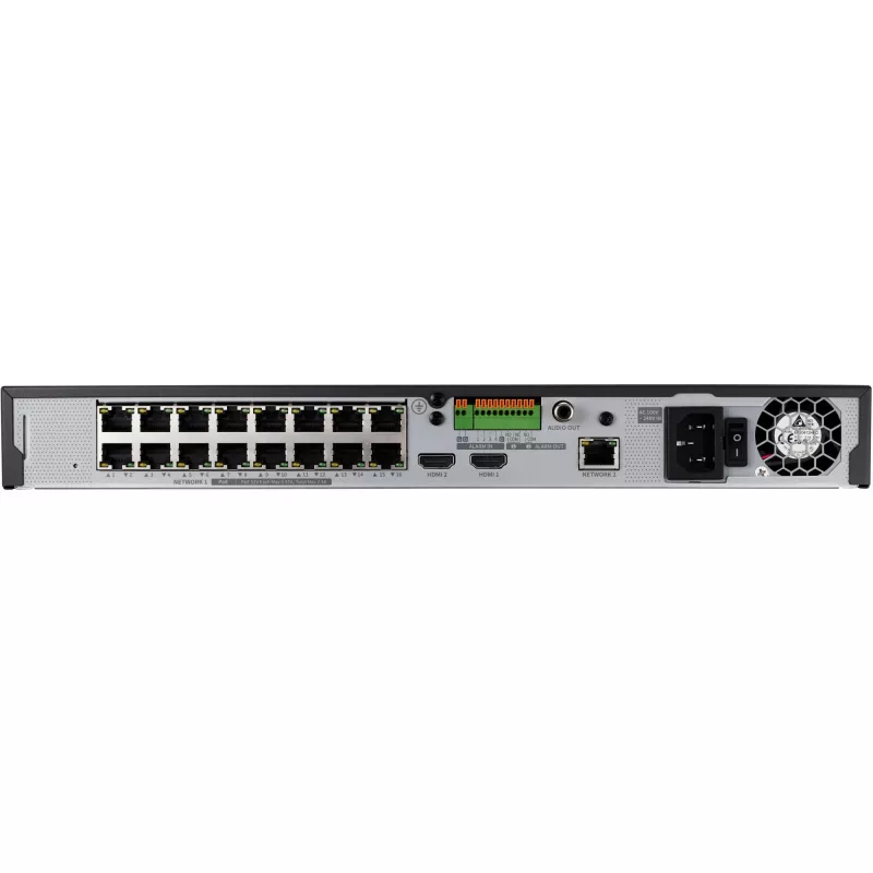 Grabador de vídeo en red - 16 canales IP - H.265 - 128 Mbit/s - sin HDD - HDMI - switch PoE