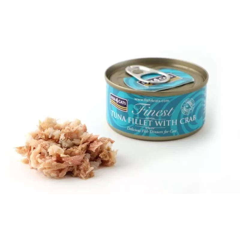 Comida húmeda para gatos FISH4DOGS Filete de atún con cangrejo 70 g — lata, 70 g, 85% humedad, 12% proteína