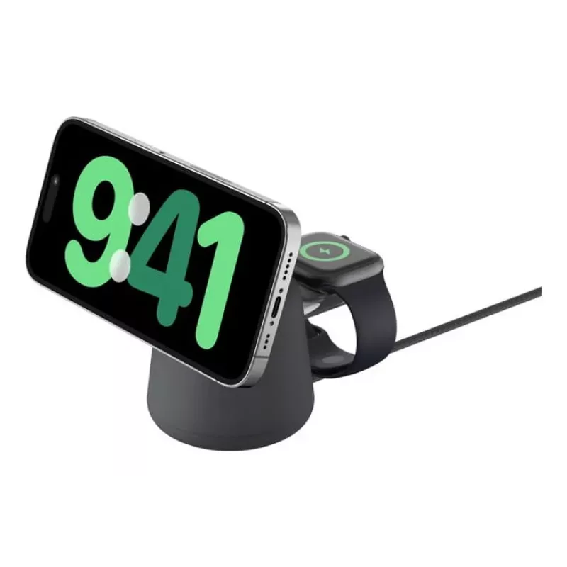 Cargador inalámbrico Belkin WIZ027VFH36 2 en 1 magnético Qi2 15W para iPhone y Apple Watch