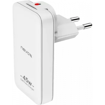 AXAGON nevox 45W Dual delgado GaN cargador USB-C/USB UE/US blanco