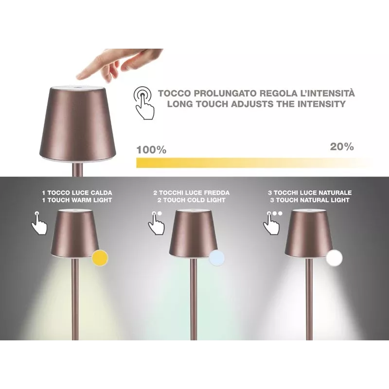 Lámpara de mesa recargable Beper P201UTP103, interruptor táctil, 2 W