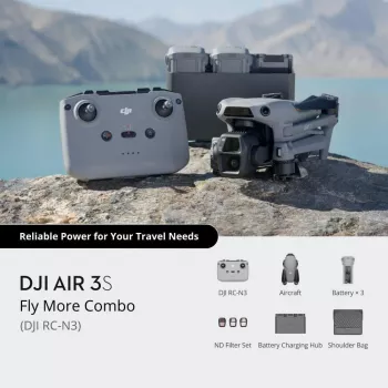 Cuadricóptero DJI Air 3s — dron de 4 rotores, cámara de 50 MP, vídeo 3840×2160, 27 m/s, alcance de 32.000 m, batería de 4276 mAh, 42 GB de memoria interna, Gris