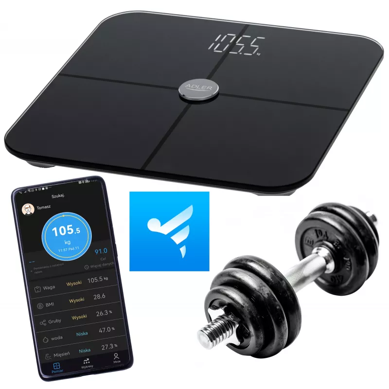 Báscula de baño Adler AD 8187 — peso máximo 180 kg, precisión 100 g, medición de IMC, negra
