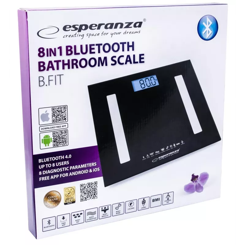 Esperanza EBS016K báscula de baño báscula de baño electrónica cuadrada negra