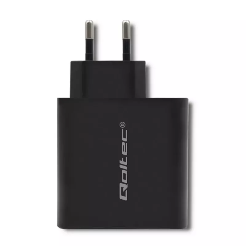 Qoltec 51716 cargador de pared 63 W, USB-C PD + USB QC 3.0, 5-20 V 1,5-3 A, negro