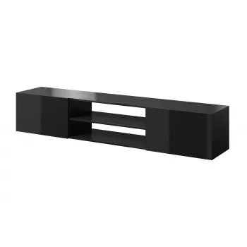 Mueble de TV Cama Meble SLIDE 200K — 200x40x37 cm, negro brillante, tablero de partículas superior