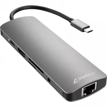 Sharkoon USB 3.0 Type-C Adaptador combo Tarjetas/adaptadores de interfaz HDMI, RJ-45, USB 3.2 Gen 1 (3.1 Gen 1)