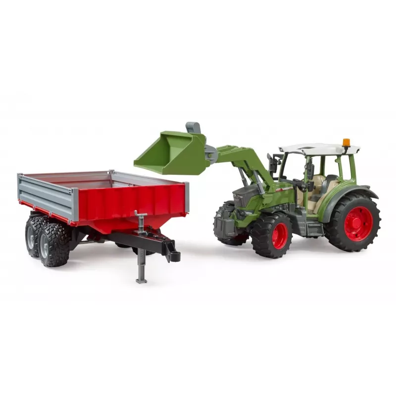 Tractor de juguete BRUDER Fendt Vario 211 con pala frontal y remolque lateral