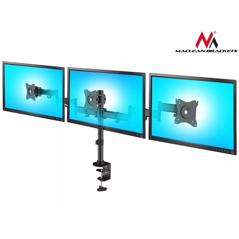 Soporte de sobremesa para monitor MACLEAN MC-691 para 3 monitores – regulable en altura e inclinable