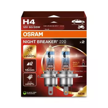 Lámpara halógena para faros Osram NIGHT BREAKER 220 H4 — pack doble, 12V 60/55W