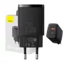 Cargador rápido USB de interior Baseus CCXJ-B01 – 2 puertos (USB-C PD 20W + USB-A QC3.0 18W), 100–240 V, negro