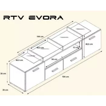 Soporte de TV Cama EVORA 200 negro/negro brillante