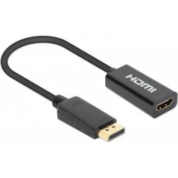 Adaptador activo Manhattan DisplayPort 1.2 a HDMI, 4K@60Hz, 15 cm, conector macho a conector hembra, DP con bloqueo, negro, no bidireccional, tres años de garantía, equivalente a DP2HD4K60S