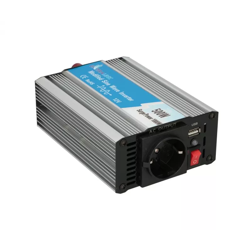 Convertidor de tensión para coche Extralink OPIM-500W 12V, 500W onda sinusoidal modificada, carcasa de aluminio, refrigeración activa
