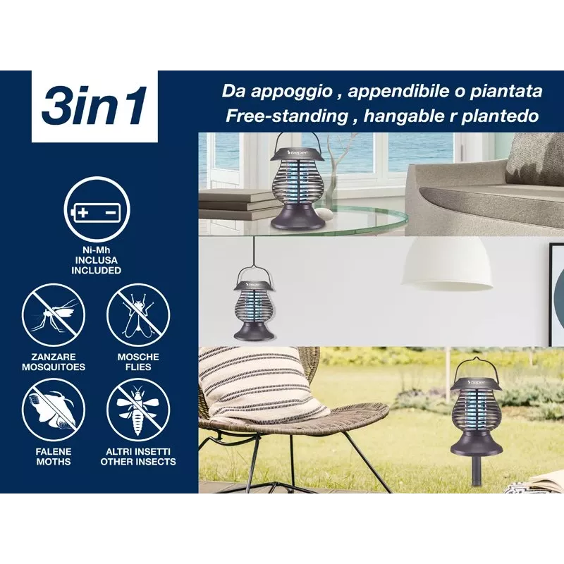 Beper P206ZAN111 linterna solar mata insectos, lámpara UV-A