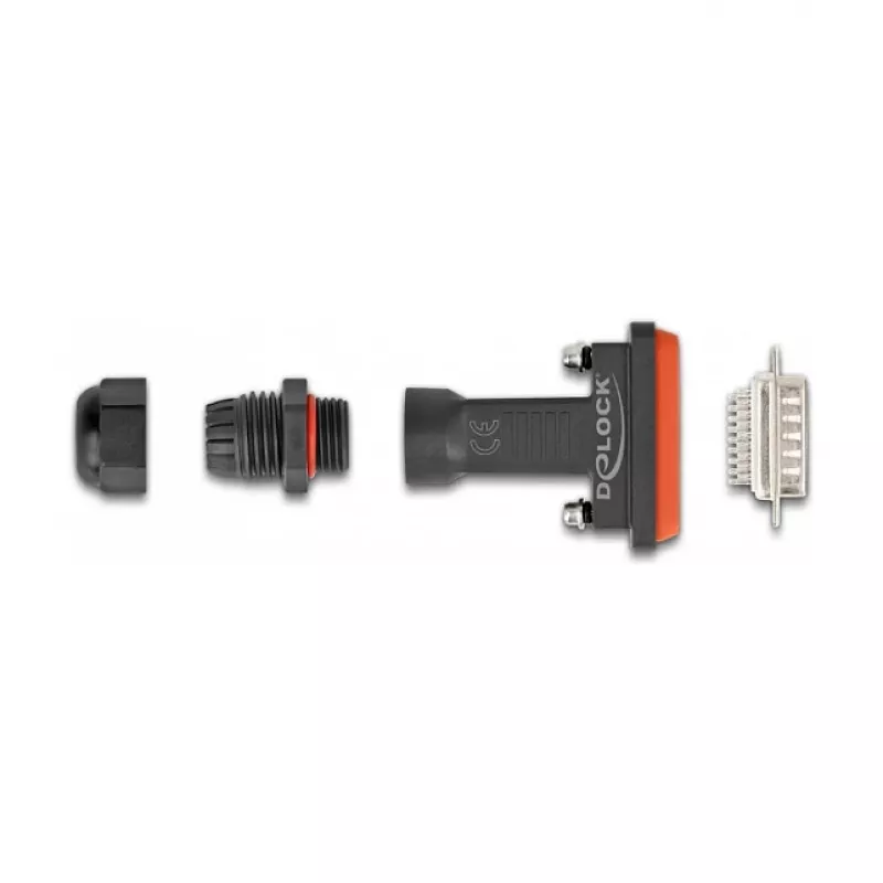 DeLOCK 87808 conector DB-26 (M) HD D-Sub con tornillos de mariposa, negro/rojo