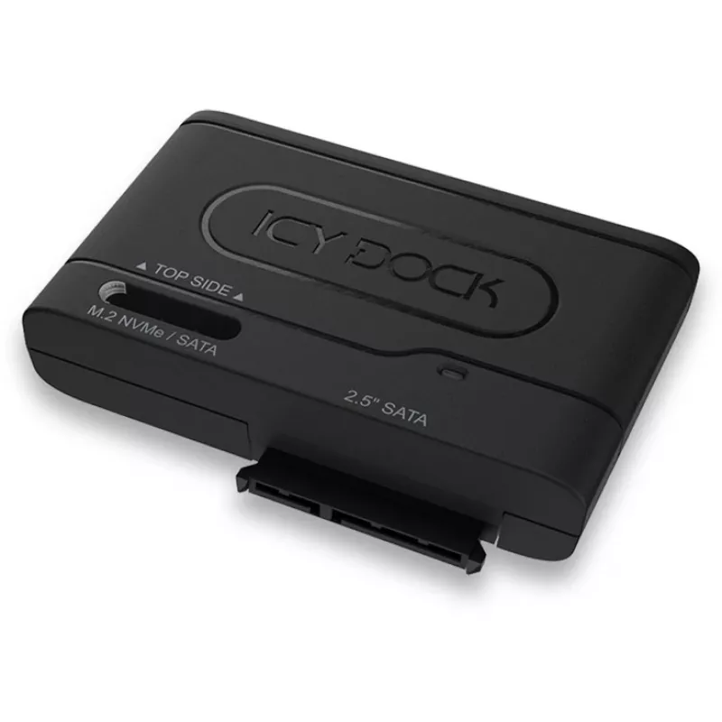ICY DOCK EZ-Adapter MB104U-1SMB - Controlador de memoria - 2.5, M.2 (6,4 cm) - M.2 Card (PCIe NVMe & SATA) / SATA SSD - USB 3,2 (Gen 2) - Negro (MB104U