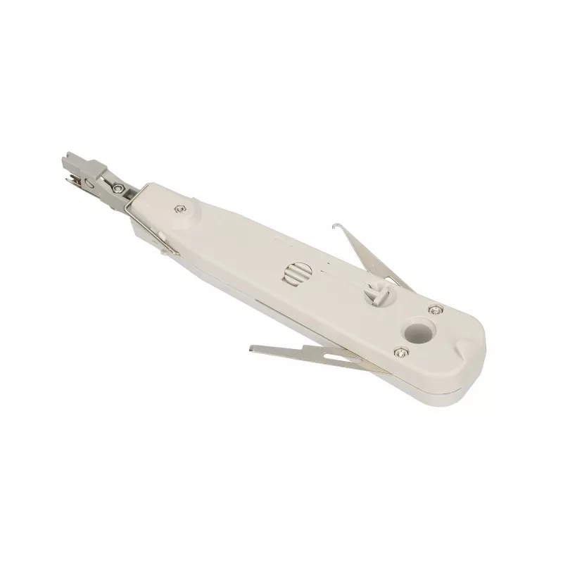 Herramienta de inserción Krone Extralink NT-T002, cuchilla de acero templado, mango de plástico, función de bloqueo, gris/blanco