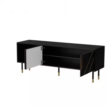 Mueble TV Cama Meble MOUNTAIN 154x40x55 cm – superficie de tablero de partículas, negro y dorado