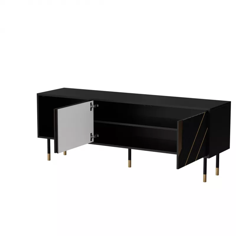 Mueble TV Cama Meble MOUNTAIN 154x40x55 cm – superficie de tablero de partículas, negro y dorado