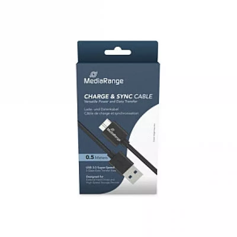 Cable de carga y sincronización USB-A a Micro-B USB 3.0 MediaRange MRCS239 — 50 cm, 5 Gbit/s, 5 W, negro
