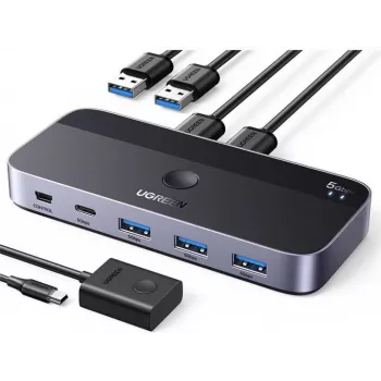 Conmutador KVM USB UGREEN CM662 2x4 salida, negro