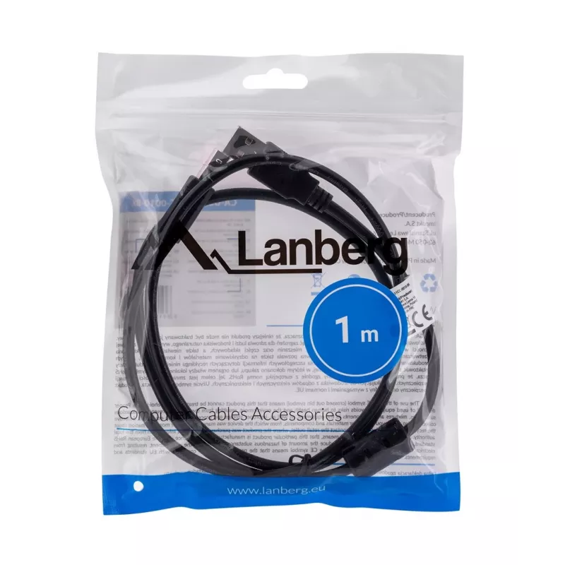 Cable USB Lanberg CA-USBA-11CC-0010-BK 1 m 2.0 USB B negro