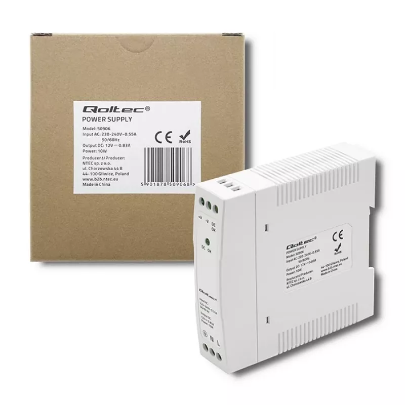 Fuente de alimentación para carril DIN 10W, 12V, 0,83A, delgada