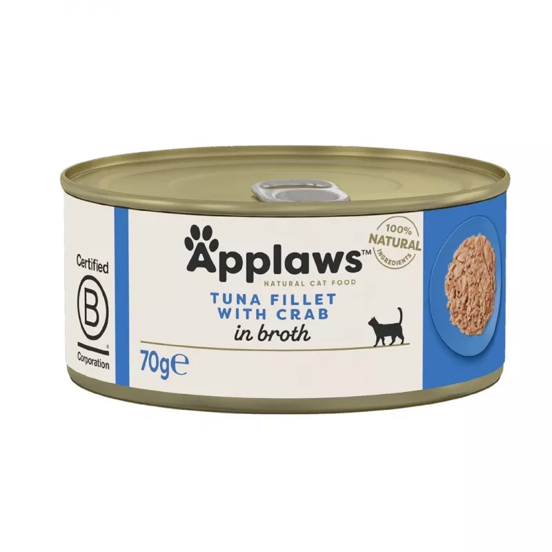 APPLAWS filete de atún con cangrejo en caldo – comida húmeda para gatos – 70g