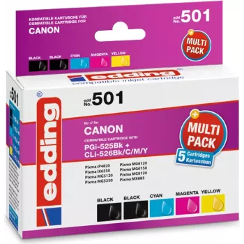 Cartuchos de tinta edding EDD-501 2x negro, cian, magenta, amarillo compatibles con Canon PGI-525 BK,