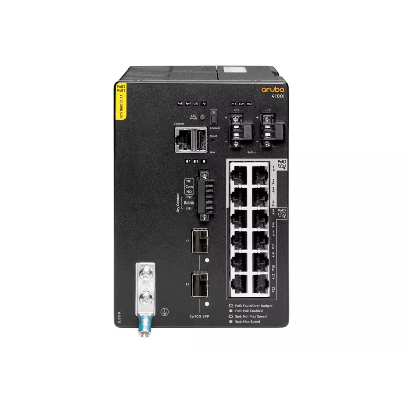 Hewlett Packard Enterprise HPE Aruba 4100i - Switch - 8 x 10/100/1000 (PoE Class 4) + 4 x 10/100/1000 (PoE Class 6) + 2 x SFP+ - montaje en carril DIN - PoE Class 4 / PoE Class