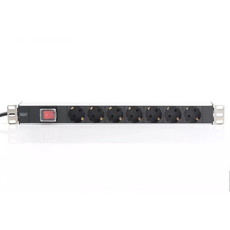 Regleta de enchufes de aluminio Digitus con interruptor. 7 tomas de seguridad. Cable de 2 m