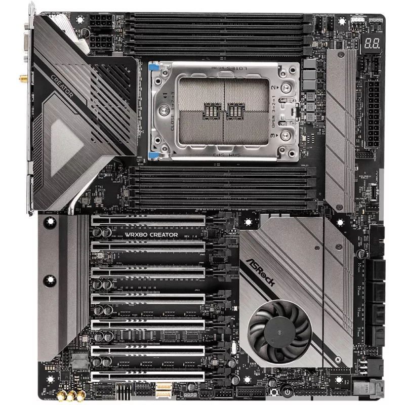 Placa base ASRock WRX80 CREATOR R2.0 — AMD WRX80, Socket sWRX8, E-ATX, 8× DIMM DDR4, 2 TB máx, Wi‑Fi 6E, 10Gb LAN, Audio 7.1