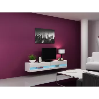 Soporte de TV cama meble VIGO NEW 30/180/40, parte superior blanco brillante, tablero de partículas, 1800×400×300 mm
