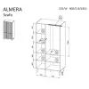 Armario Cama Meble ALMERA Cama 5 90x52x185 cm, marco nogal, puertas cashmere, 6 baldas