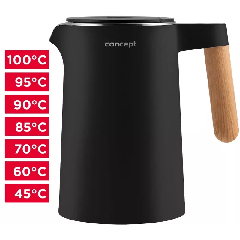 Hervidor de agua de doble pared 1,5 L Concept negro RK 3301