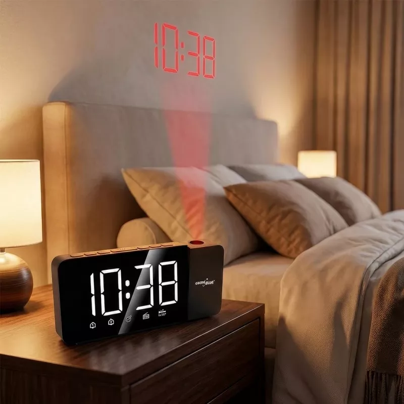 Radio-reloj digital LED GreenBlue GB172 con sintonizador FM, proyector, termómetro, alimentación USB 5V y CR2032