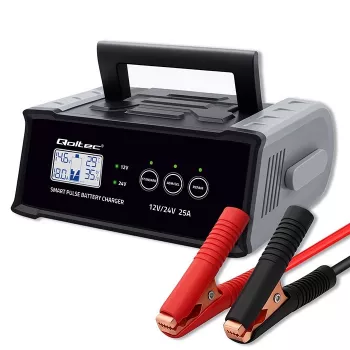Cargador de baterías QOLTEC 52514 — 12V/24V, 25A, para baterías AGM/GEL/SLA con pantalla LCD