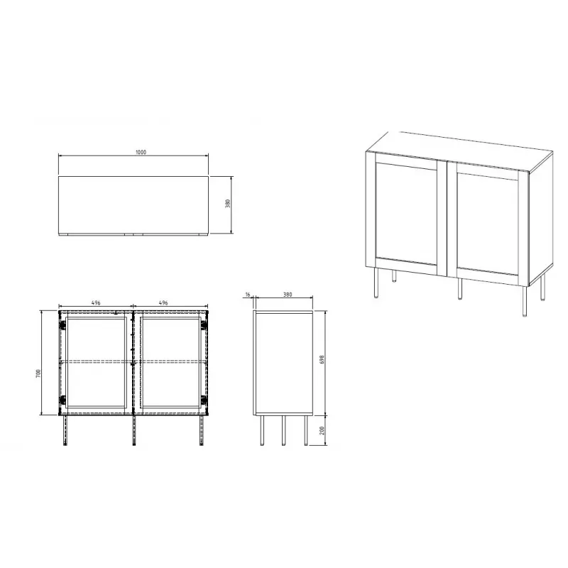 Cómoda JUTA 2D 100x39.5x90 negro + linol calabria