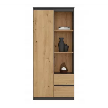 Estantería Top e Shop RS-80 BILY, marco antracita, puerta roble Artisan, 7 estantes, 2 cajones, 1800×800×350 mm