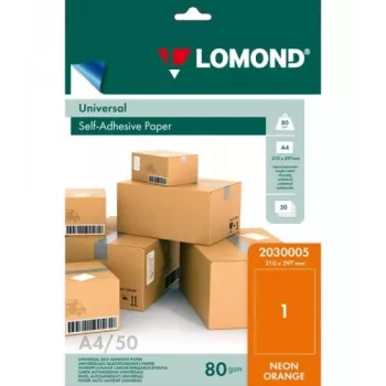 Etiquetas de papel autoadhesivas universales Lomond, 1/210x297, A4, 50 hojas, Naranja neón
