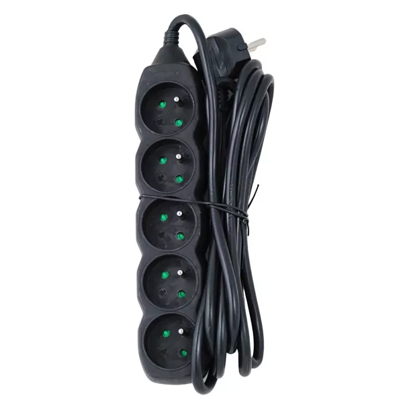 Regleta ESPERANZA ELK208K — 5 tomas, cable de 3 m, negra
