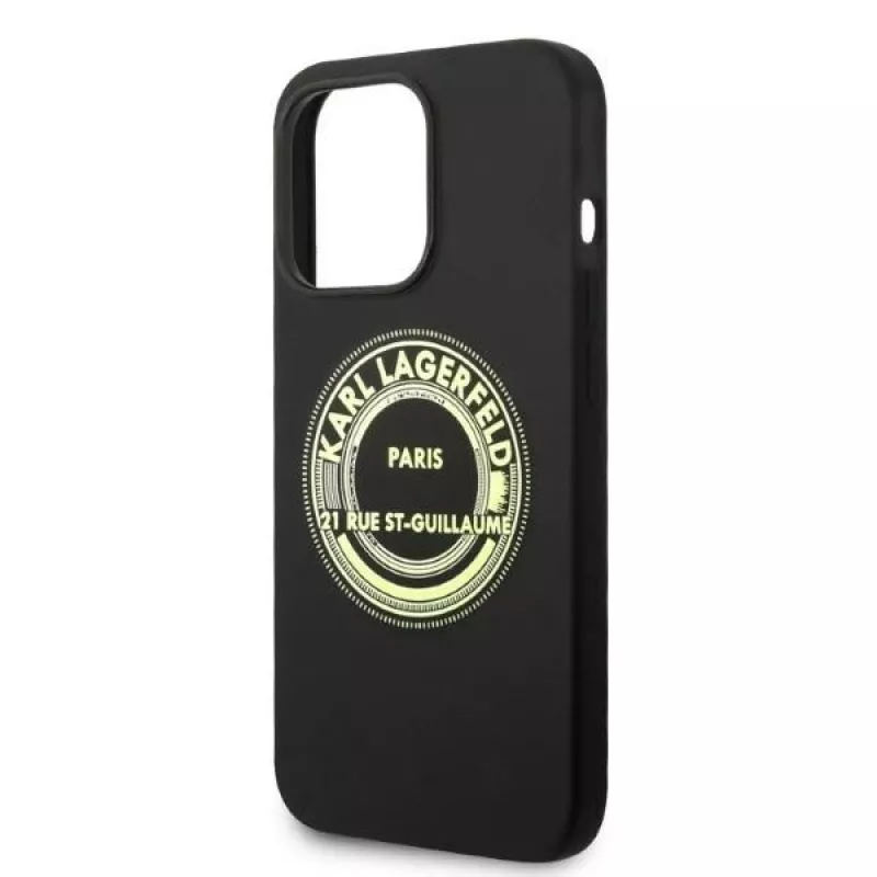 Funda blanda de silicona Karl Lagerfeld RSG negra para Apple iPhone 14 Pro KLHCP14LSRSGRCK