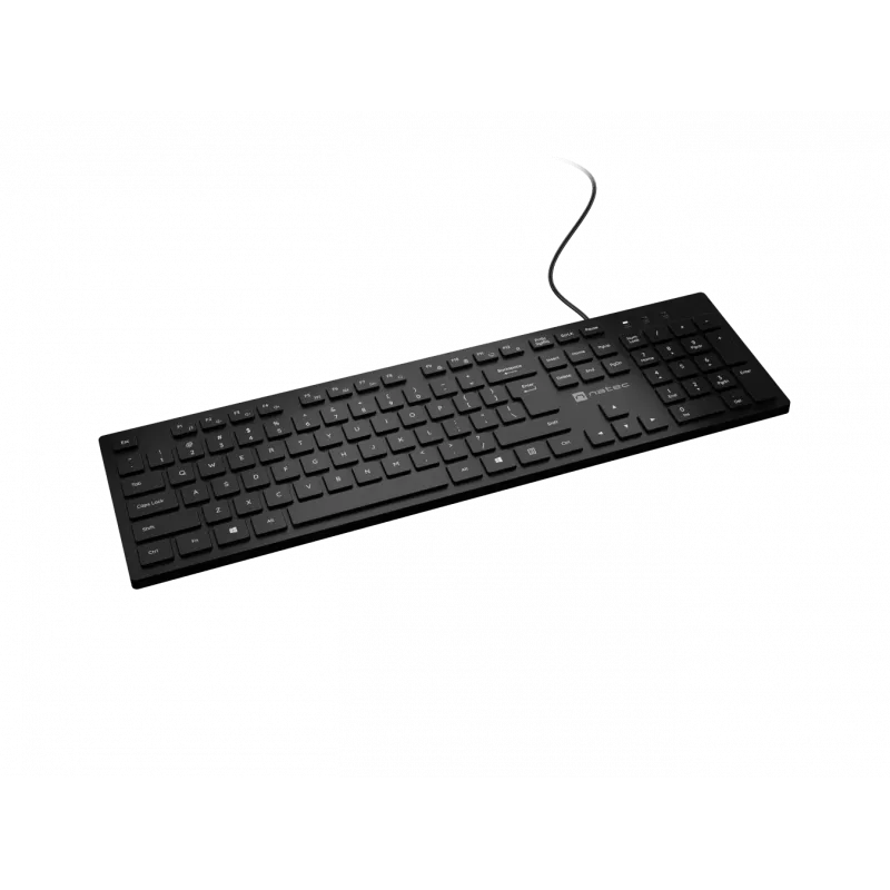 Teclado multimedia fino con cable NATEC HERRING — negro, distribución de perfil bajo, teclas multimedia