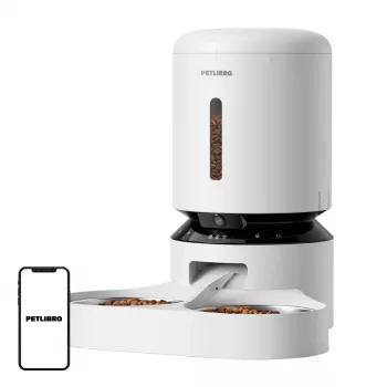 Comedero Petlibro Granary con cámara y doble cuenco, 5L (blanco)