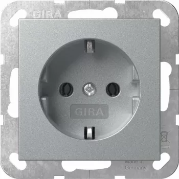 Gira Toma de corriente SCHUKO System 55 F Alu Modelo 418826 — toma de corriente empotrable con toma de tierra, compatible con marcos System 55