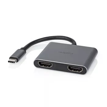 Nedis Adaptador USB-C™ USB 3.2 Gen 1 | Conector macho USB-C™ | 2x HDMI™ | | 4K@30Hz | 0,10 m | Redondo | niquelado | PVC | Negro | Caja (CCGB64670BK01)