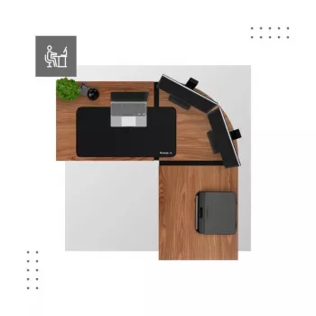 Escritorio esquinero de madera Mark Adler Leader 5.5 WN – aglomerado, estructura de acero, 1470×1120×740 mm