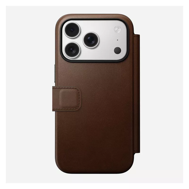 Funda tipo folio de cuero para móvil Nomad Modern Leather Folio para iPhone 17 Pro – marrón, compatible con 6,3